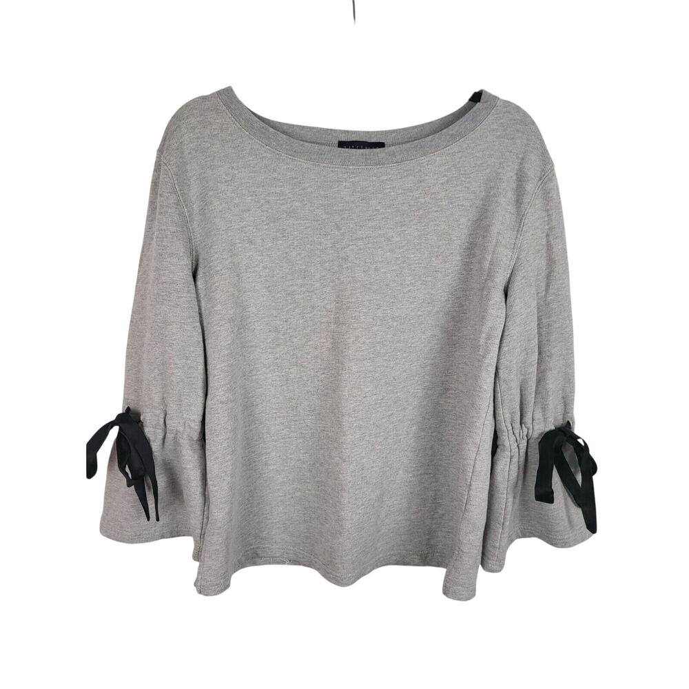 Sanctuary‎ Preppy Whimsy Top XS Womens Grey Long Sleeve Flounce Crew Neck Ribbon